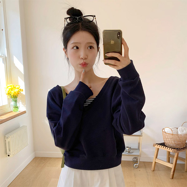 (레이어드룩) 포트리 딥브이넥 루즈핏 맨투맨 ts4365 - 상품 이미지