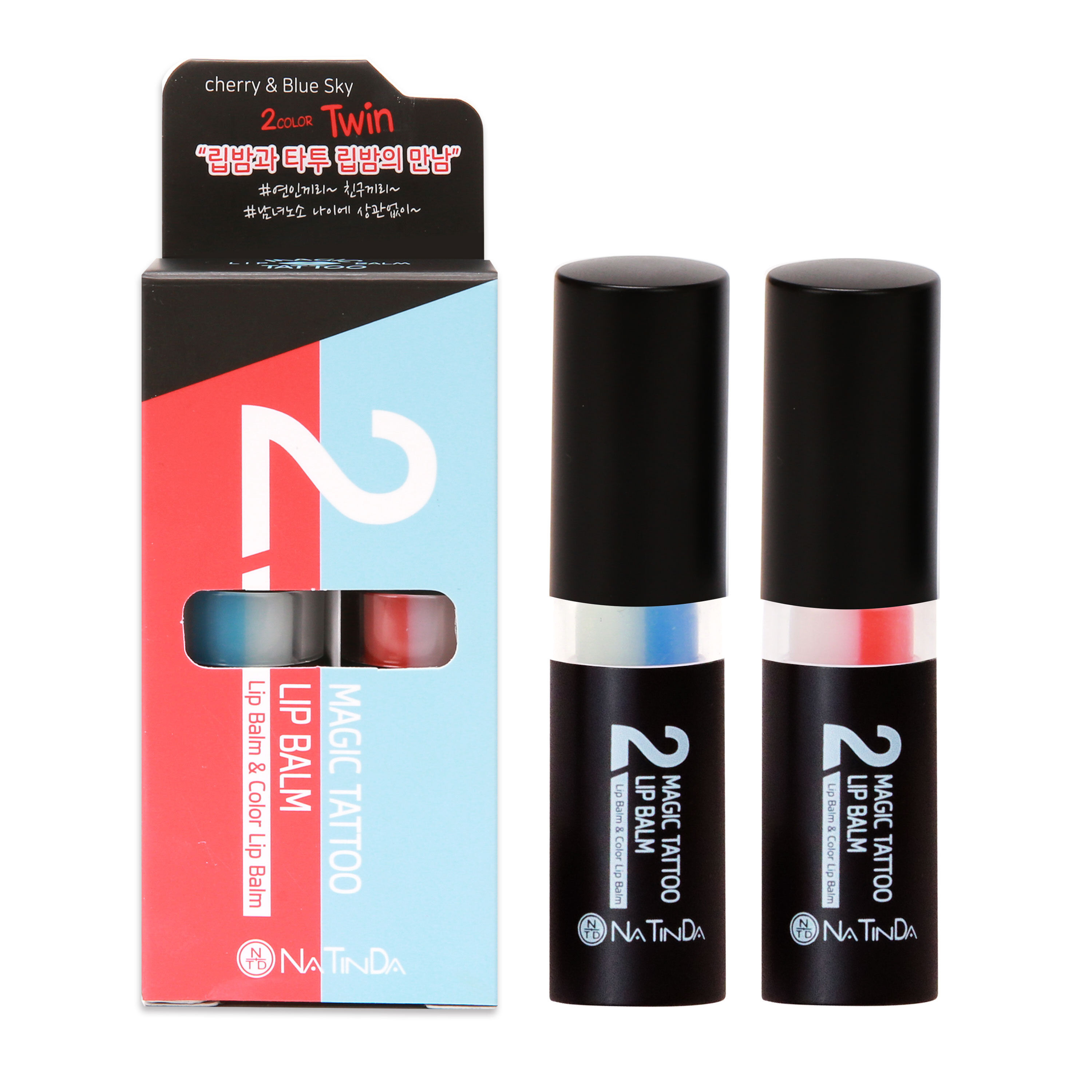 나틴다 반전 타투 틴트 립밤 3.5g 1+1 듀얼립스틱 촉촉한 보습립밤 체리향 멘톨향 - 상품 이미지