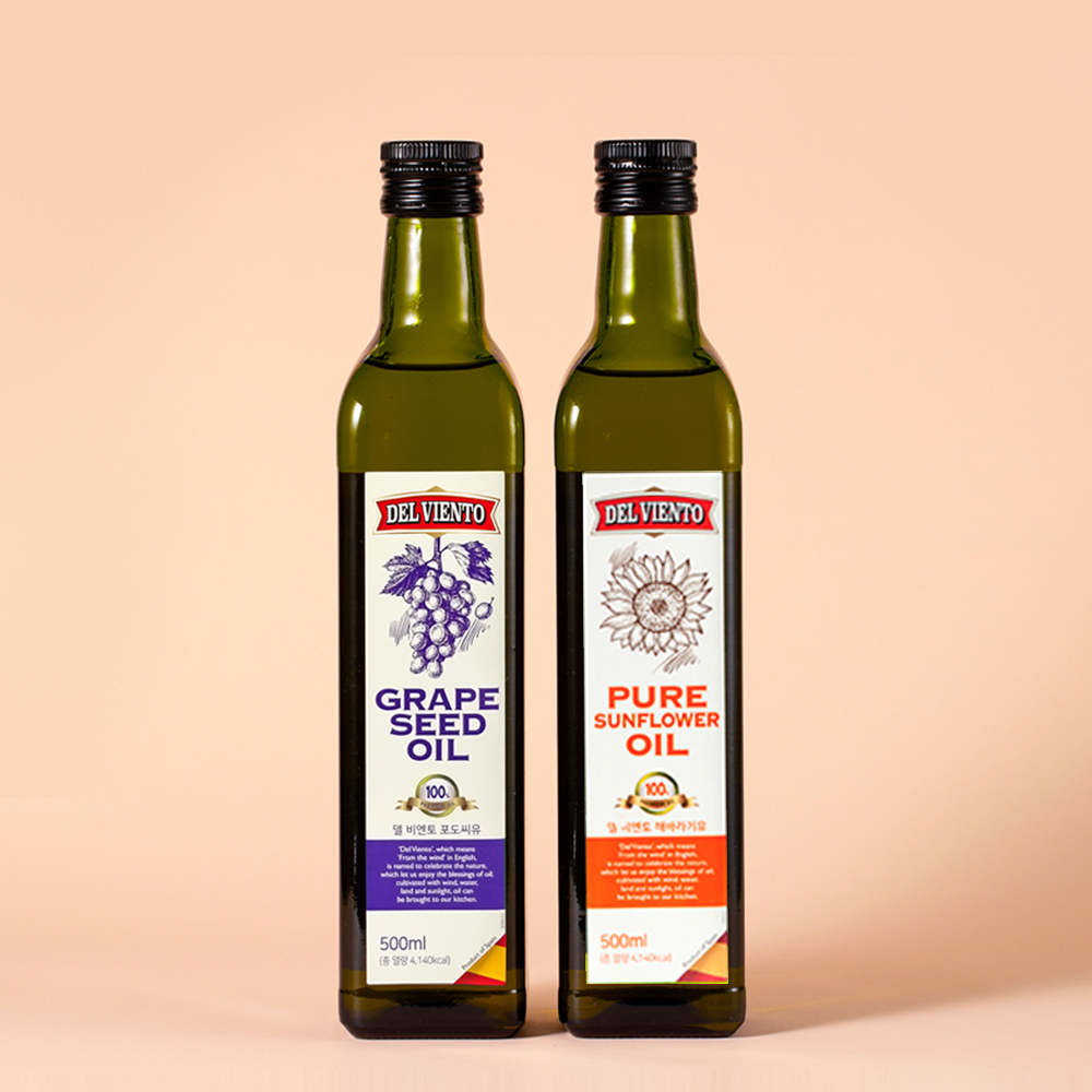 델비엔토 포도씨유+해바라기씨유 500ml 2병 스페인산 프리미엄 오일 식용유 안전포장 - 메인 이미지