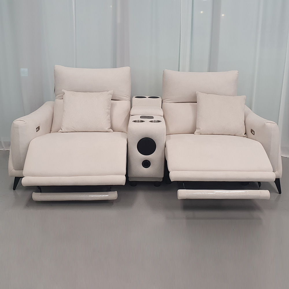 스코나 텐스트 메카 아쿠아텍스 패브릭 전동 리클라이너 소파 스툴미포함, 연그레이, 컵홀더 3인용