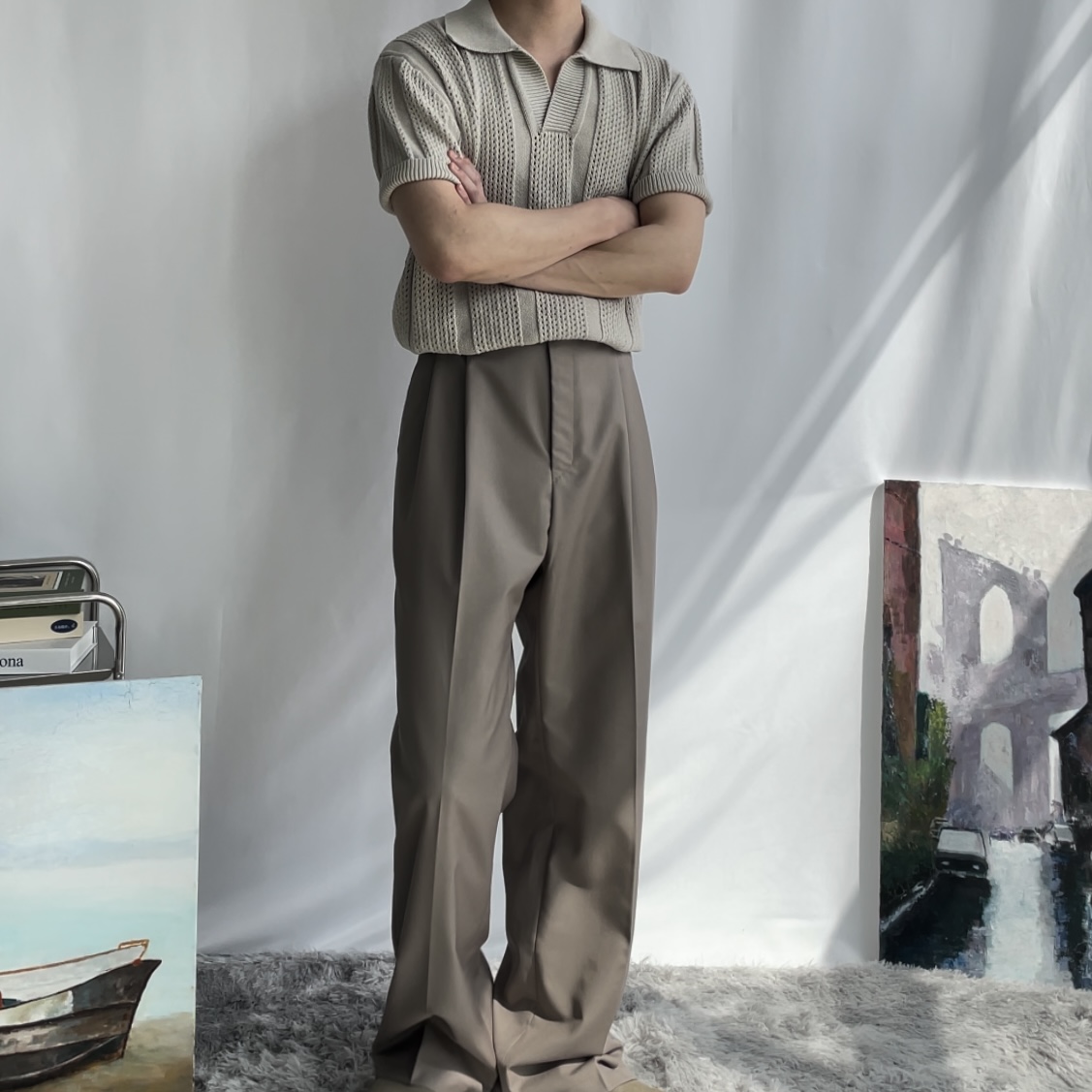 구김없는 투턱 세미와이드 슬랙스 와이드팬츠 - 상세 이미지 3