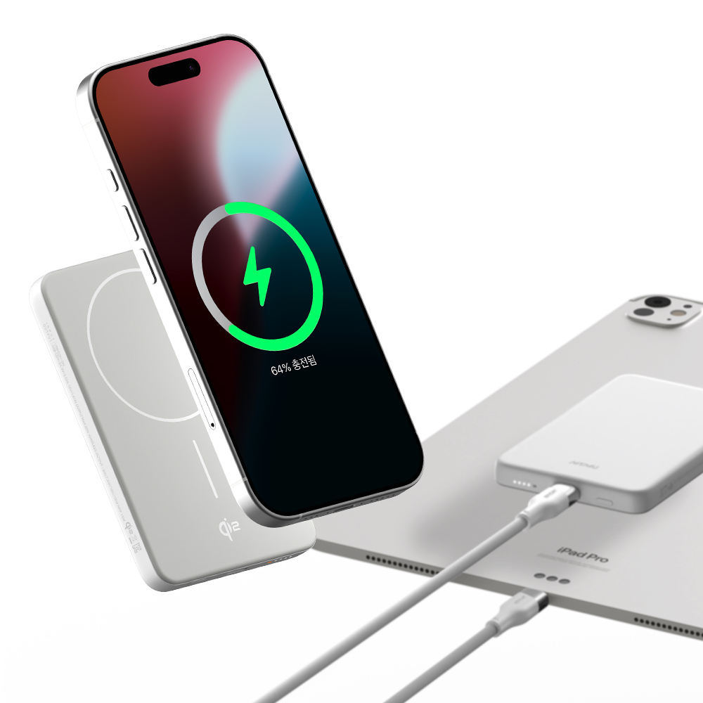 Qi2 15W 맥세이프 초슬림 고속 보조배터리 5000mAh QB310 화이트