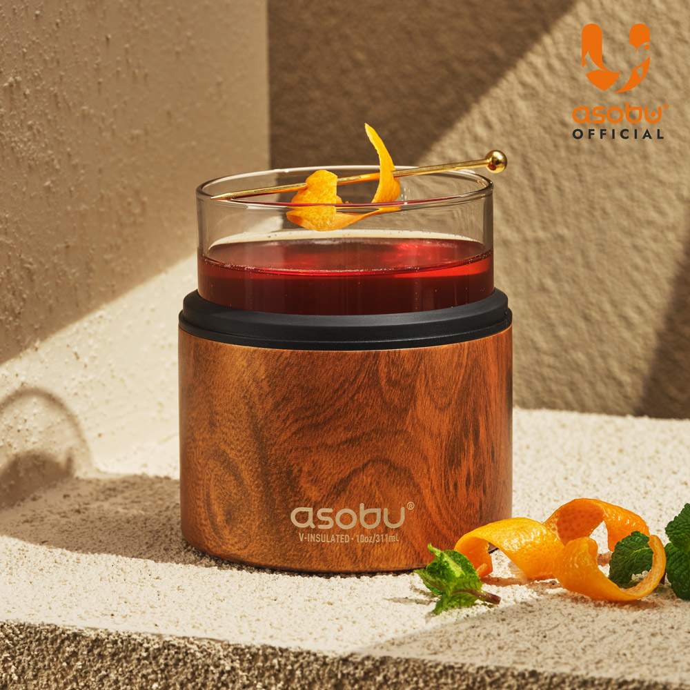 아소부 스테인리스 홀더 위스키잔 온더락 쿨러 311ml, 1개, 우드