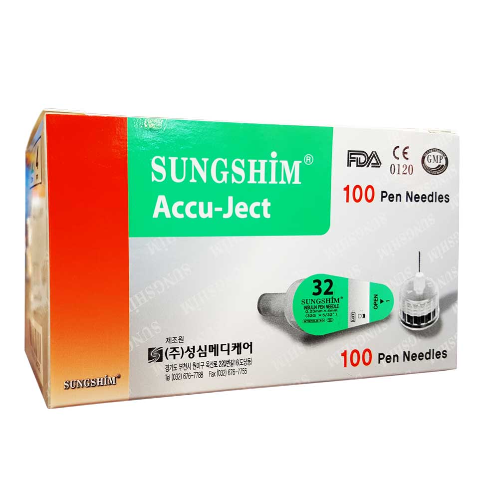 성심인슐린펜니들 4mm 32G 100PCS 인슐린 주사바늘 삭센다 - 메인 이미지