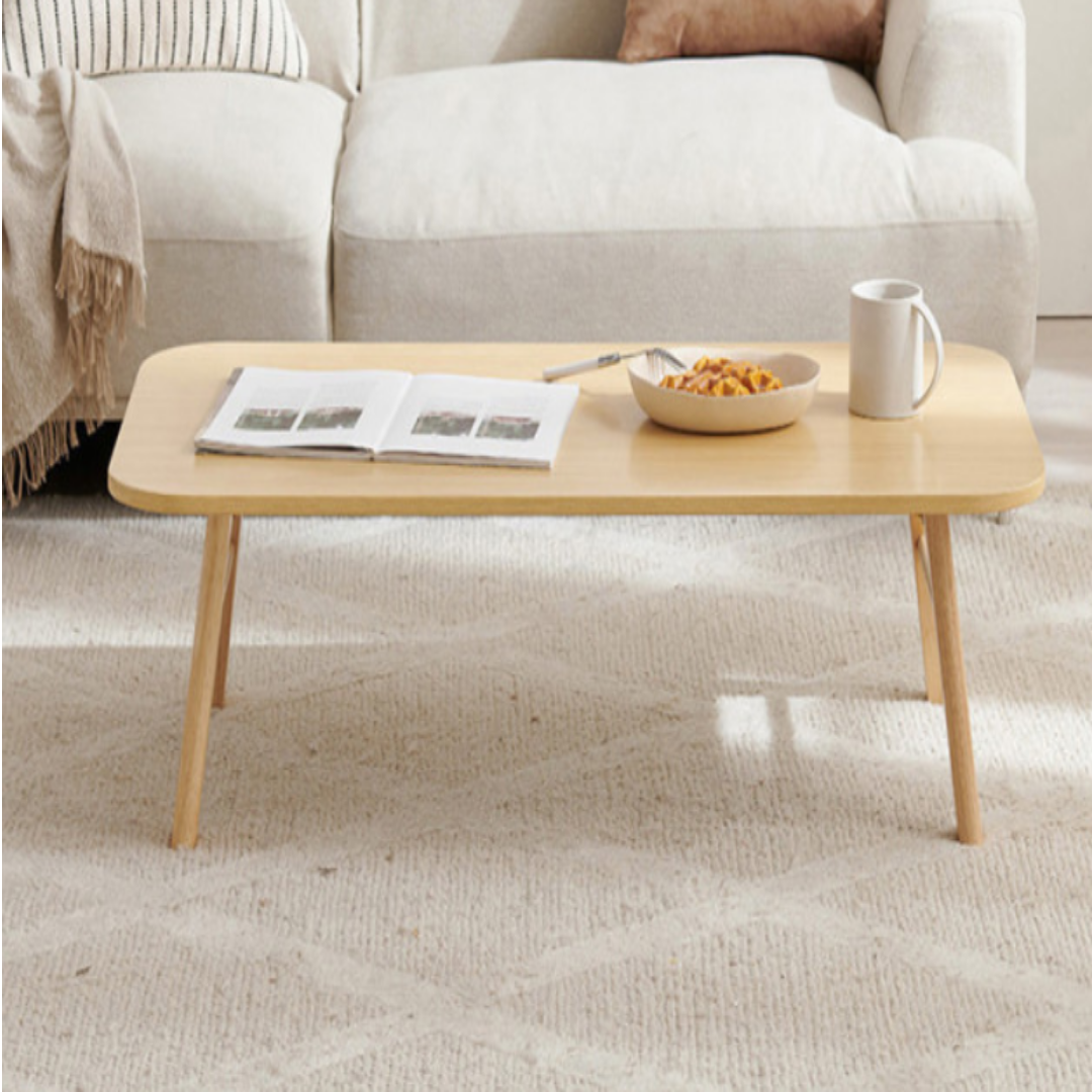 좌식 접이식 거실 테이블 낮은 좌탁 커피테이블 원목 타원형 화이트 900