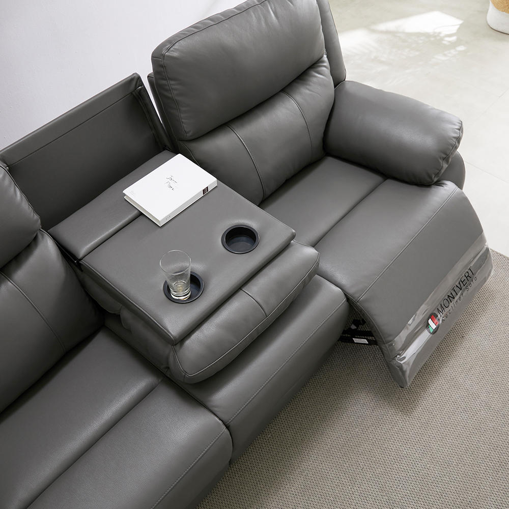 스코나 페리스 올나파 가죽 컵홀더 전동 리클라이너 소파 스툴미포함, 그레이, 4인용