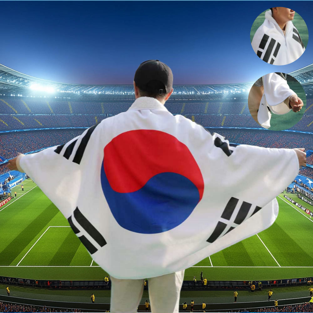 태극기망토 집회 시위 응원 태극기 대형 똑딱이 양털 담요 - 상품 이미지