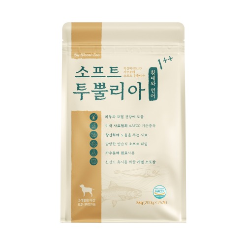 [기능성덴탈껌 4p] 우리주 투뿔리아 소프트 가수분해 반습식 강아지 사료 황태+연어, 5kg, 1개 - 상품 이미지