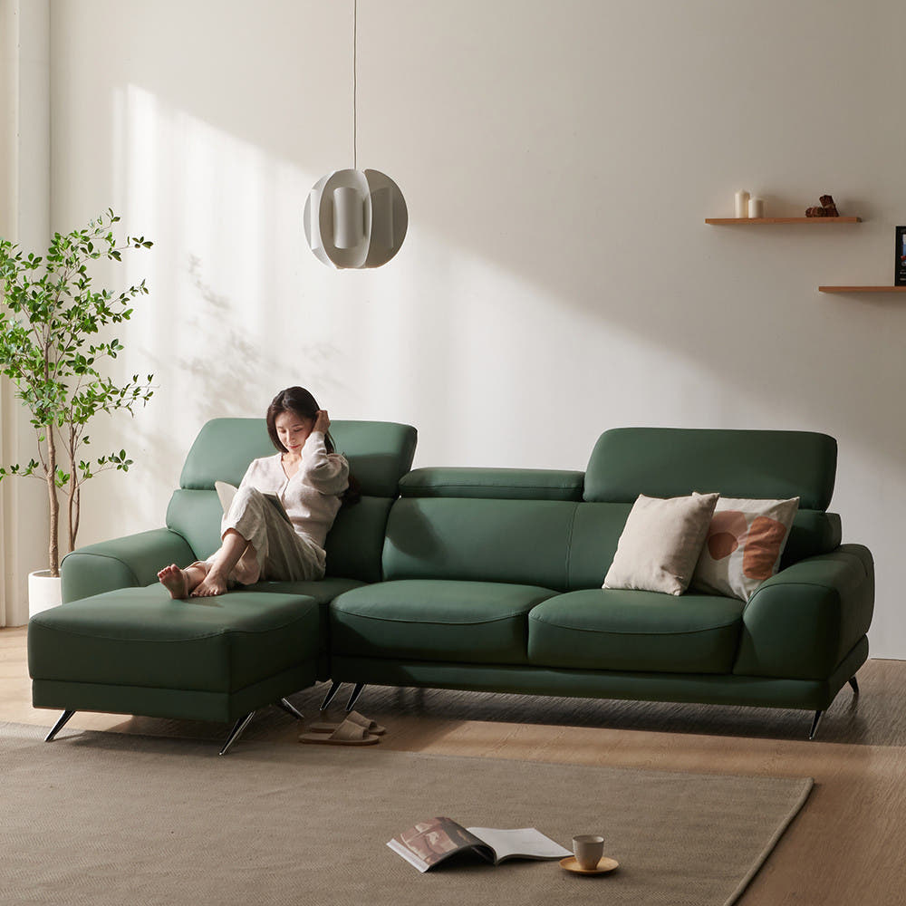 아델라 4인 헤드레스트 천연 소가죽 소파 (스툴 선택)