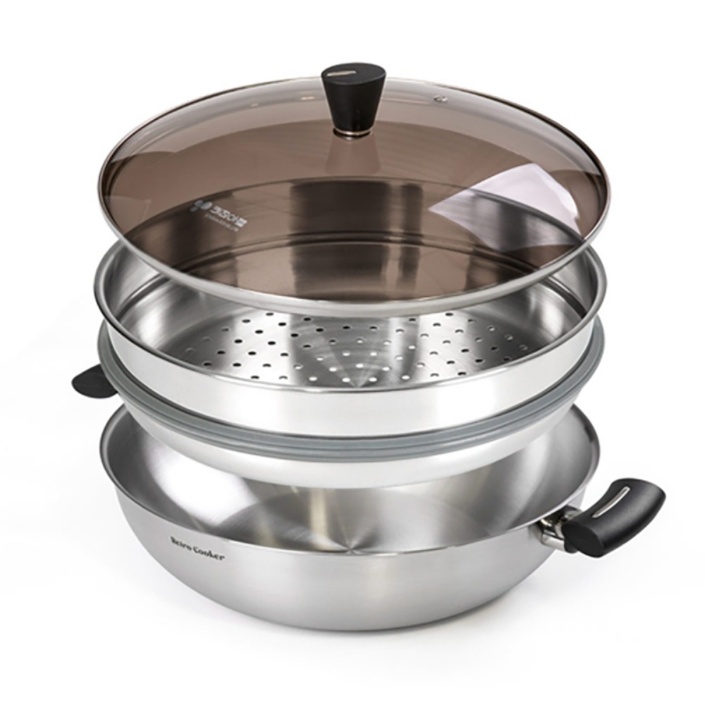 스텐 2단 찜기 만두 고구마 가정용 찜냄비 대용량 찜솥 28cm - 상세 이미지 2