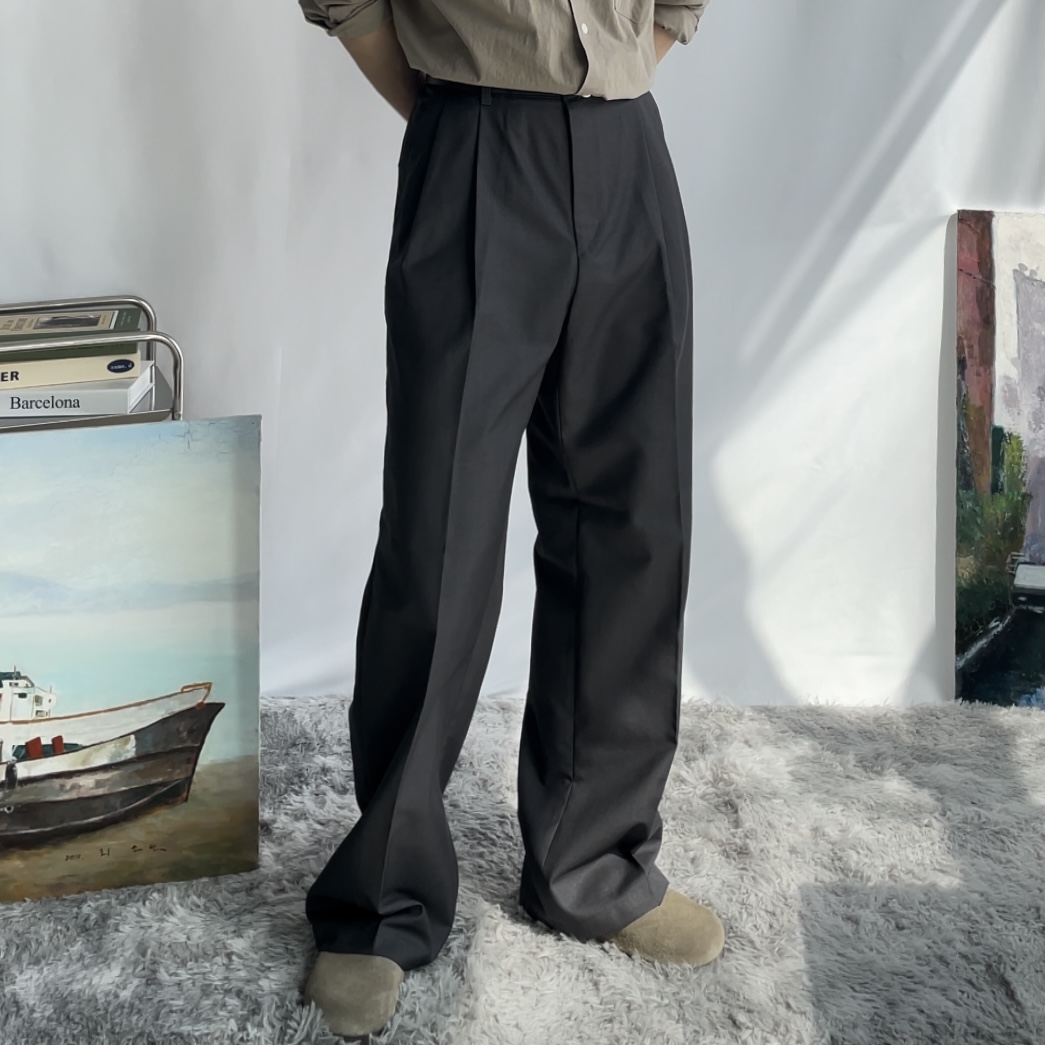 구김없는 투턱 세미와이드 슬랙스 와이드팬츠 - 상세 이미지 5