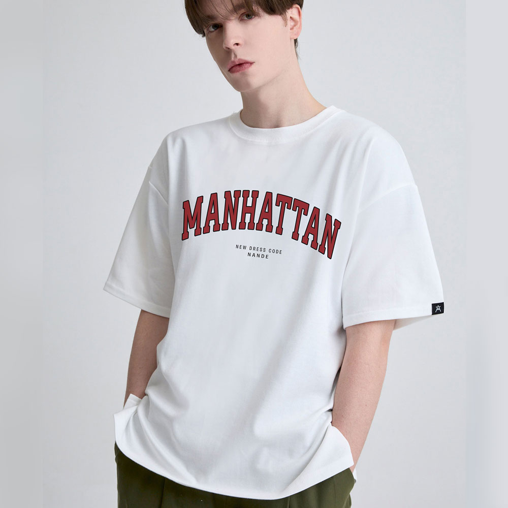MANHATTAN 오버핏 반팔티 그래픽 레터링 프린팅 남자 면 - 상품 이미지