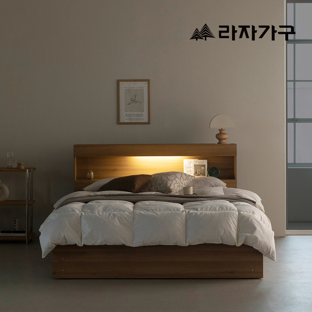 라자가구 베티 C형 E0 수납 헤드 LED USB 서랍형 침대 프레임 퀸 Q(매트별도)