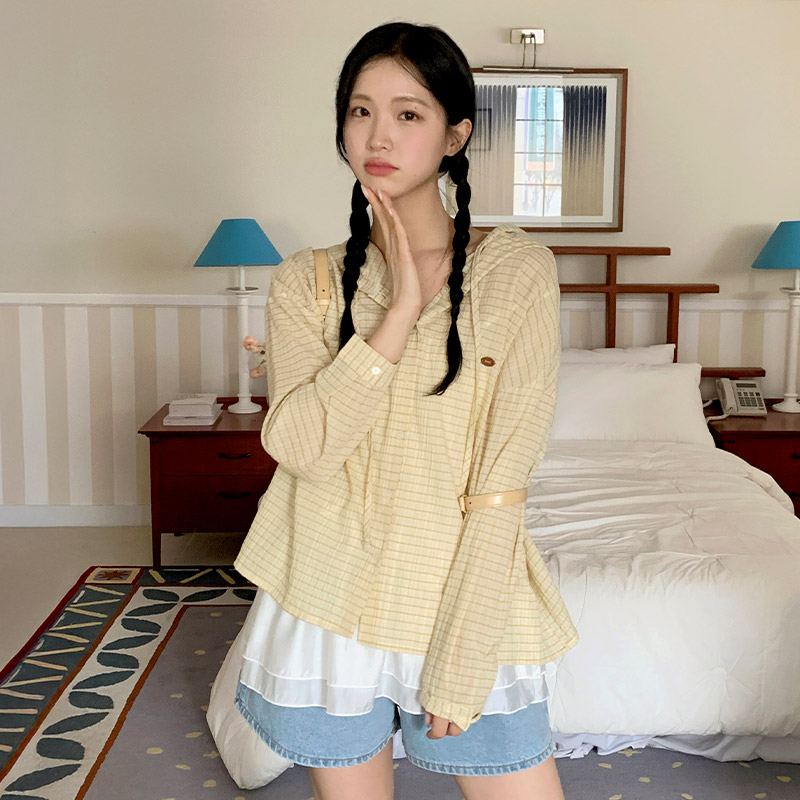 모아니 후드 체크 셔츠 남방 bs8138 - 상세 이미지 5