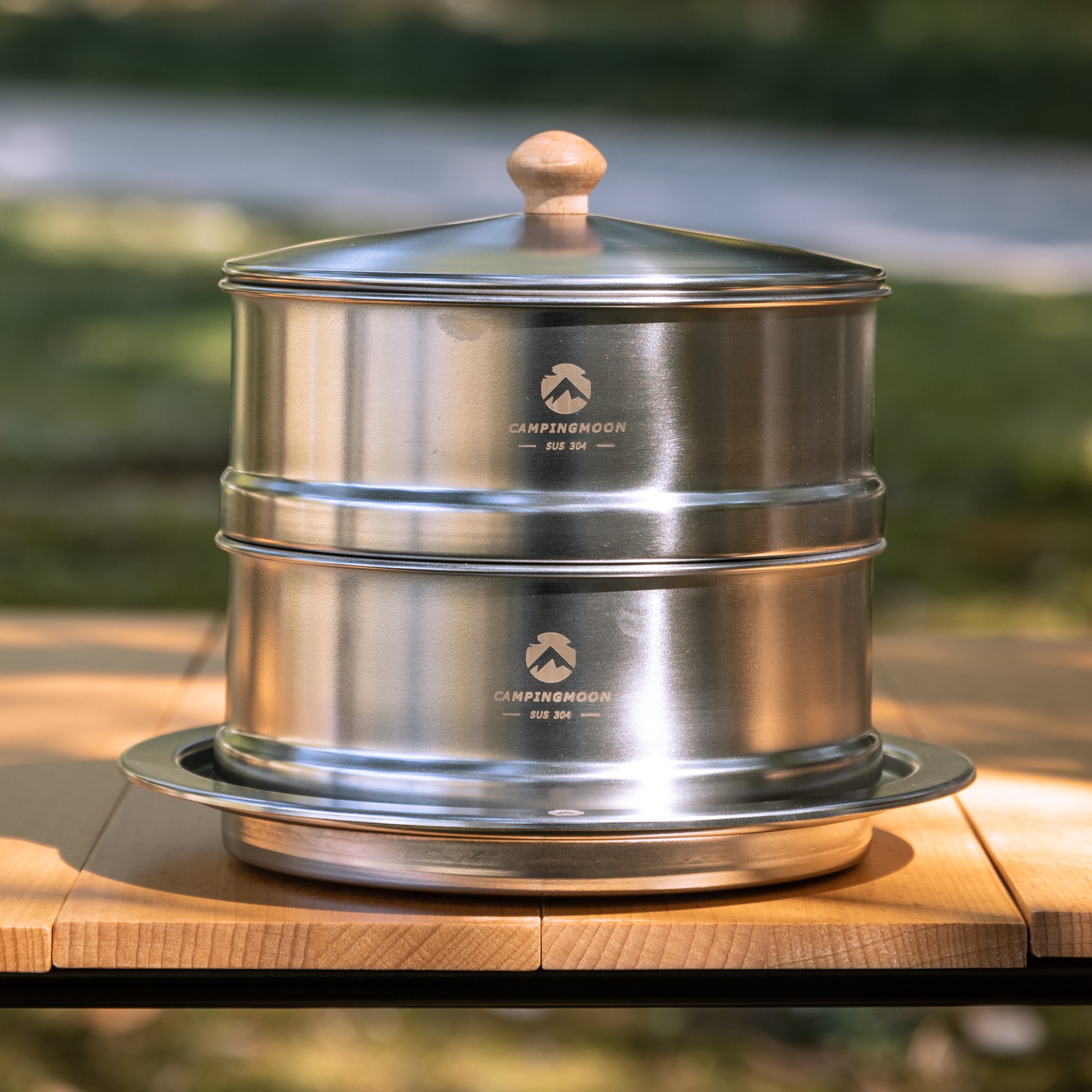 캠핑문 스텐 찜기 세트 2단 코펠 찜통 S-363-2S - 메인 이미지
