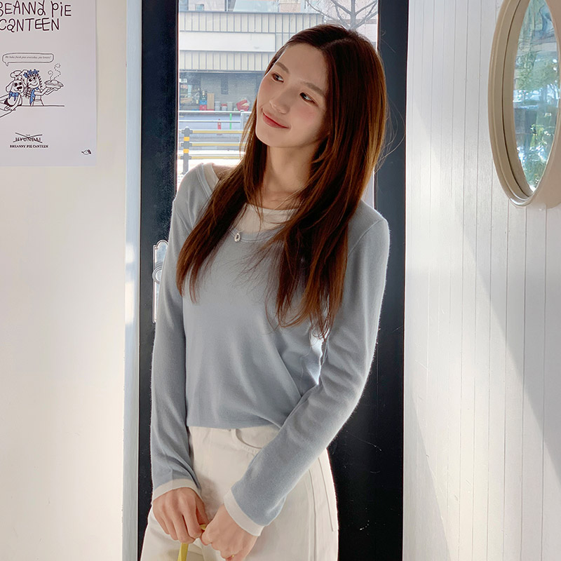 [울함유] 모네르 배색 울 니트 티셔츠 ts4370 - 상세 이미지 2