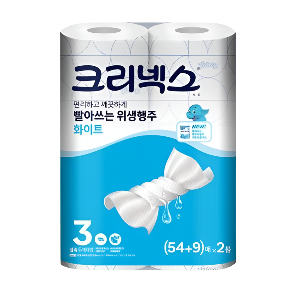크리넥스 빨아쓰는 위생 행주타올 63매(54+9매) 2롤 3단계 - 메인 이미지
