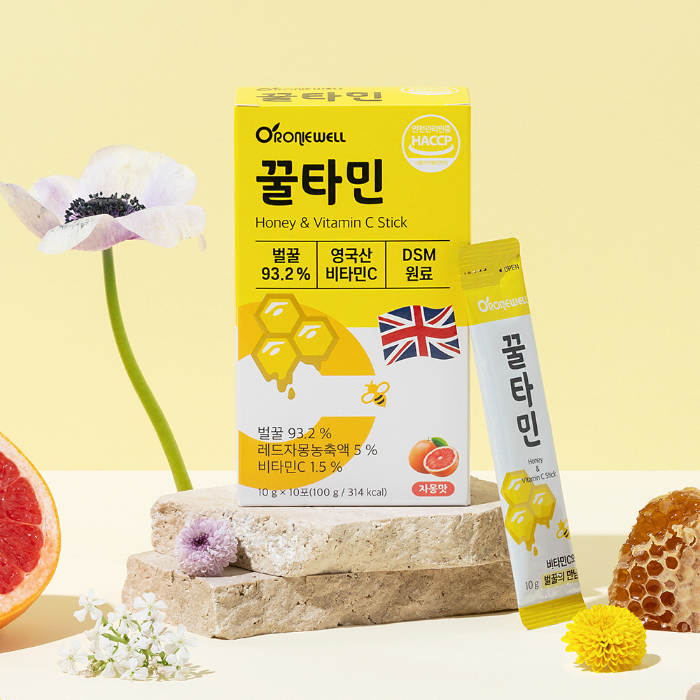 로니웰 꿀타민 10포 천연벌꿀 + 영국산 비타민C 꿀스틱 허니스틱 자몽맛