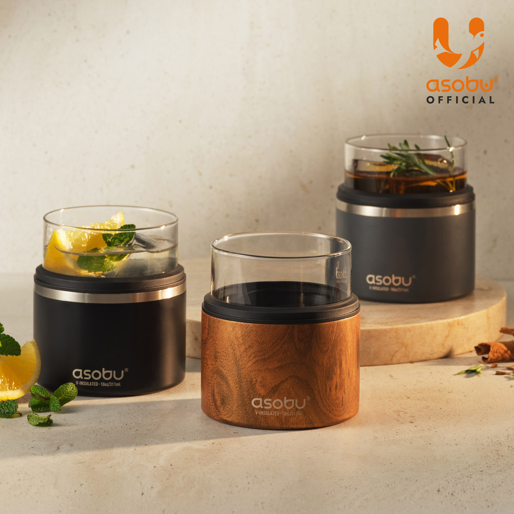 아소부 스테인리스 홀더 위스키잔 온더락 쿨러 311ml, 1개, 우드