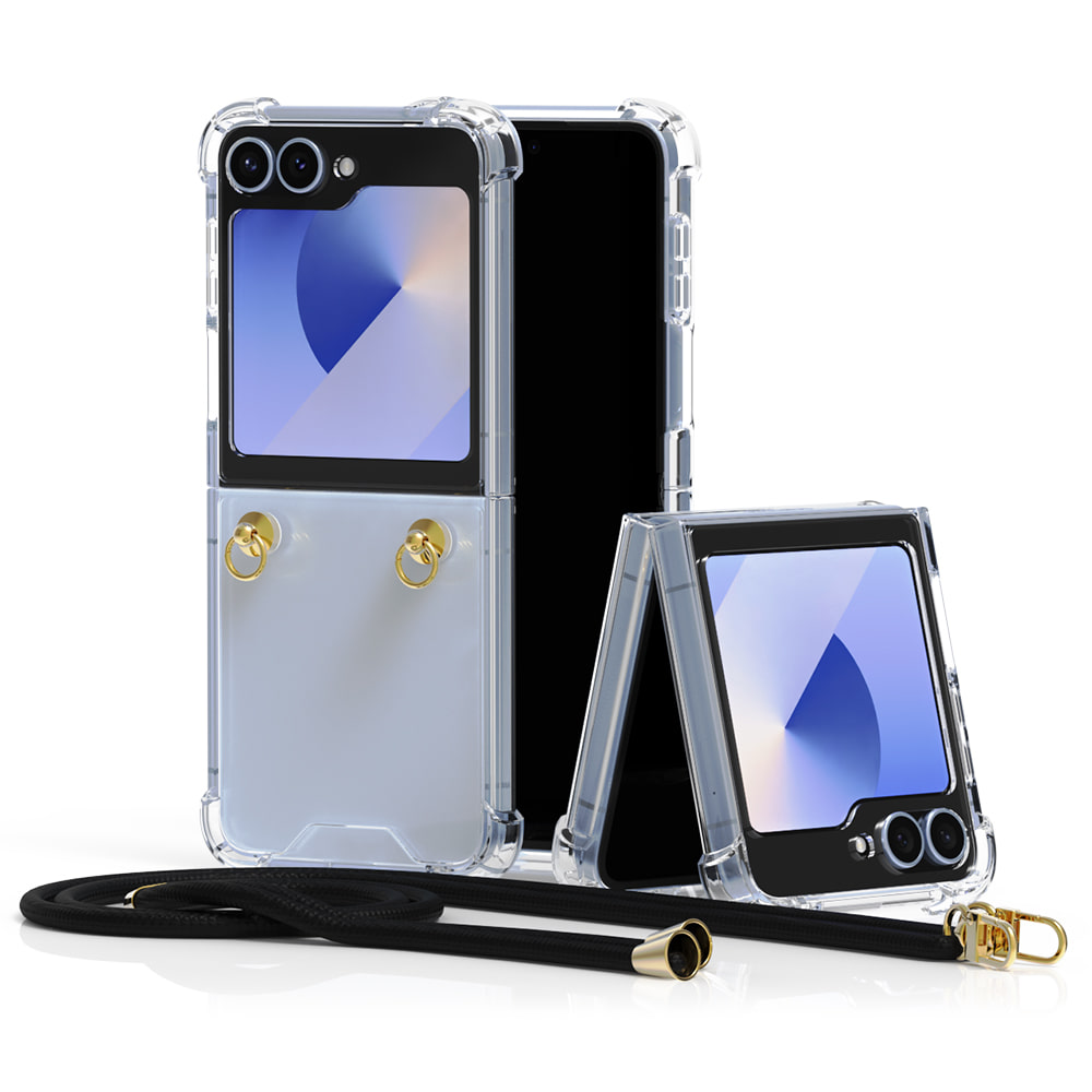 스트랩 목걸이 케이스 투명, 갤럭시Z 플립6