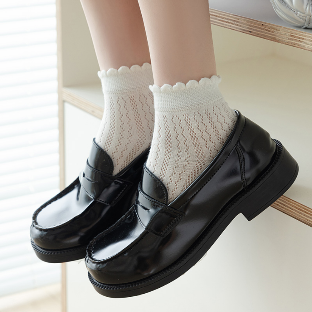 아지올레 중학생 양말 임산부 양말 교복 메리제인 오트밀 조리원 펀칭 양말 4켤레 - 상세 이미지 4