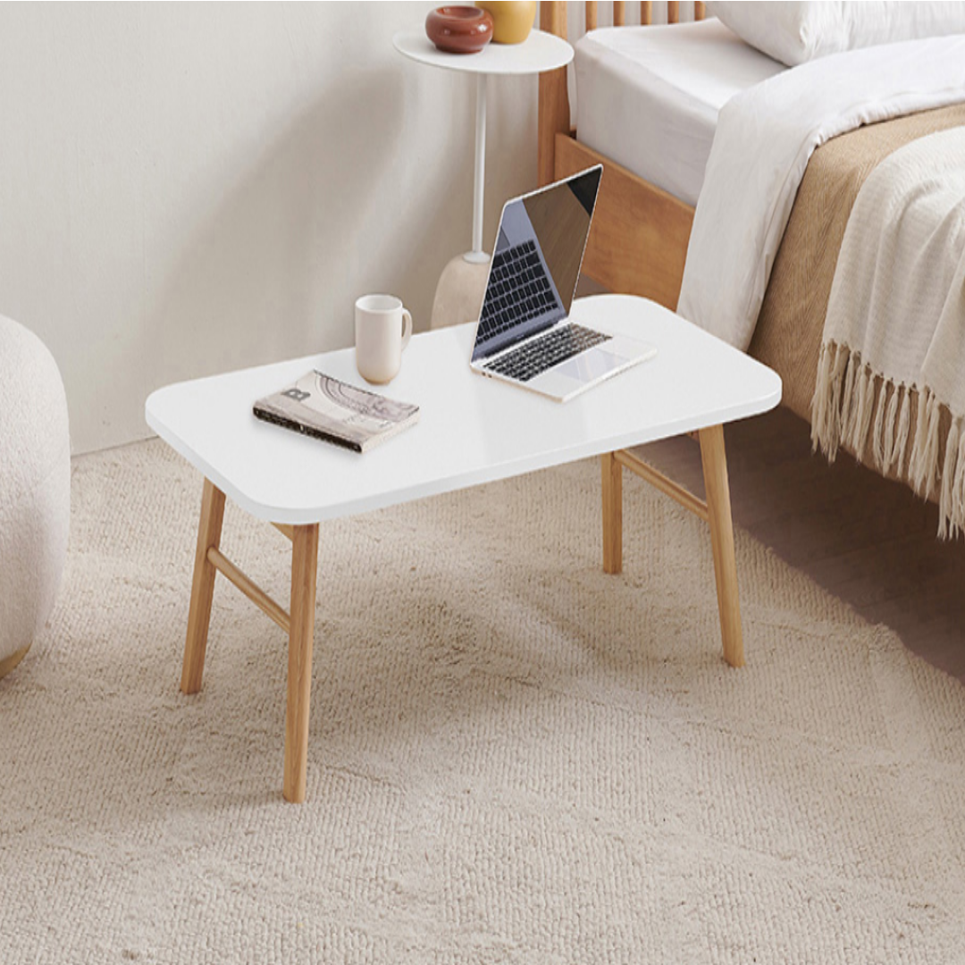 좌식 접이식 거실 테이블 낮은 좌탁 커피테이블 원목 타원형 화이트 900