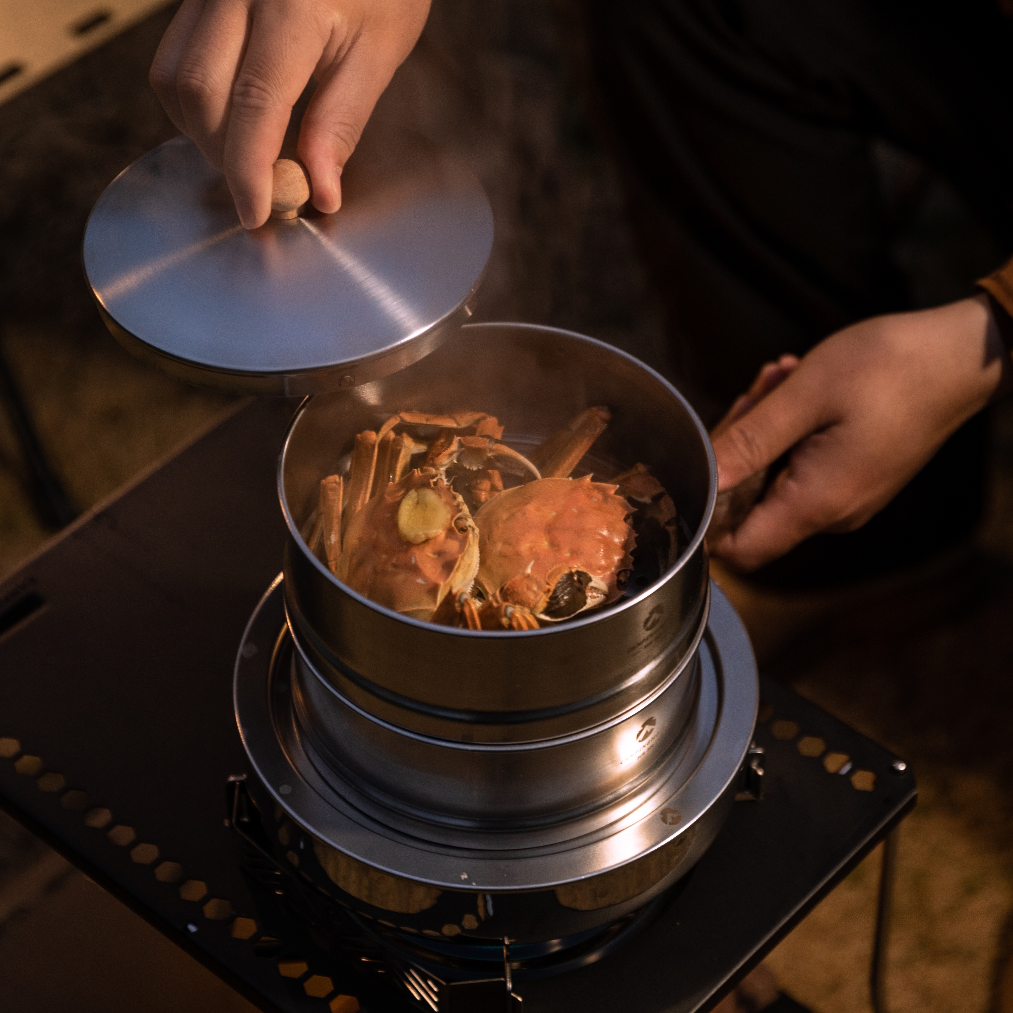 캠핑문 스텐 찜기 세트 2단 코펠 찜통 S-363-2S - 상세 이미지 3