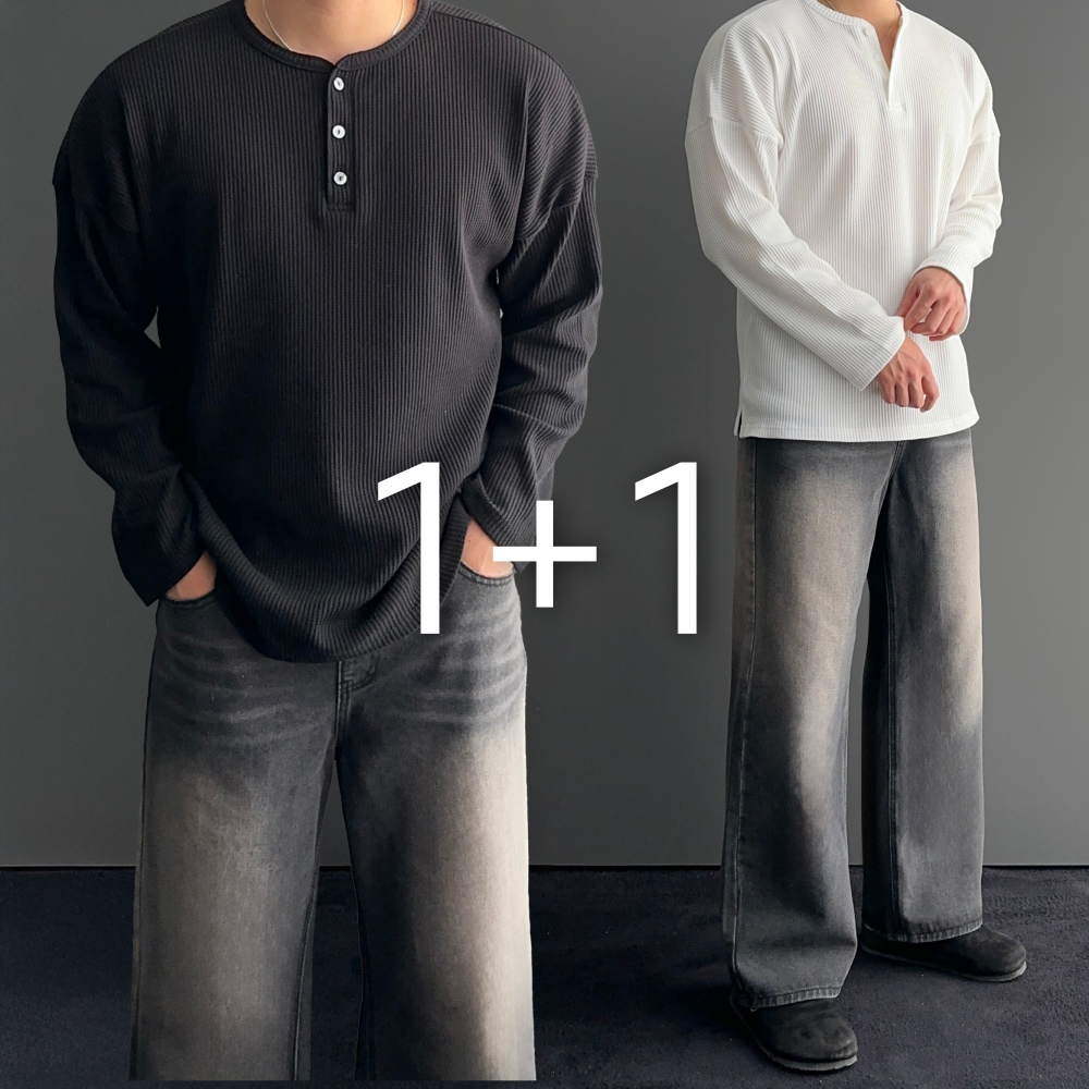 1+1 헨리넥 헨리넥긴팔 와플헨리넥 - 상품 이미지