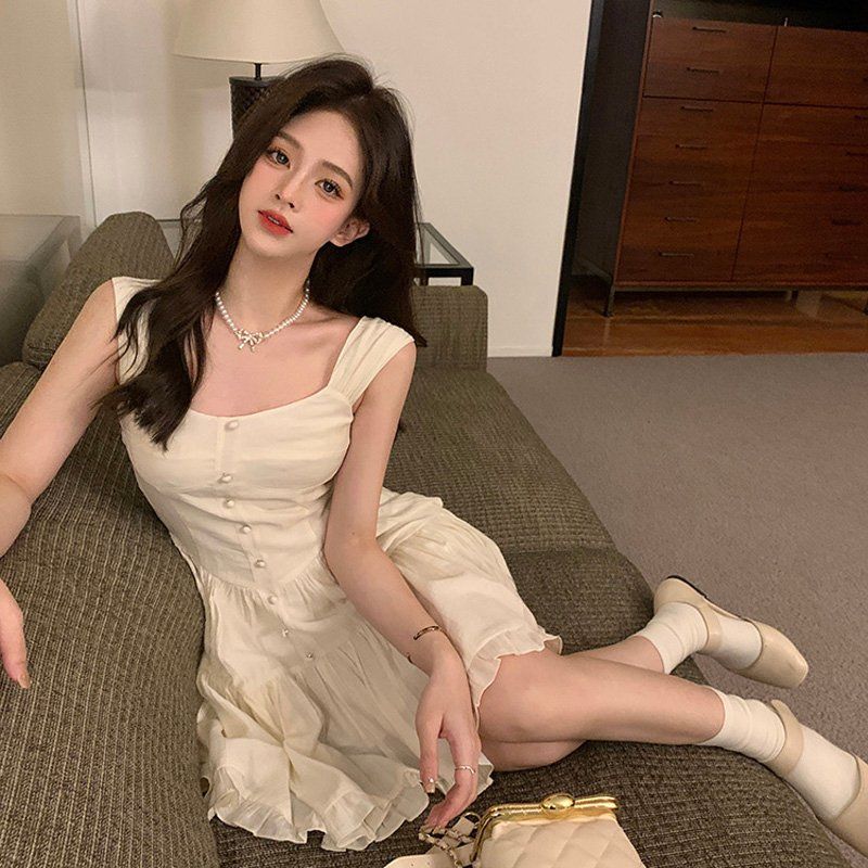 로맨틱 데이트룩 스퀘어넥 플리츠 캉캉 허리 슬림 A라인 여자 원피스 - 상세 이미지 4
