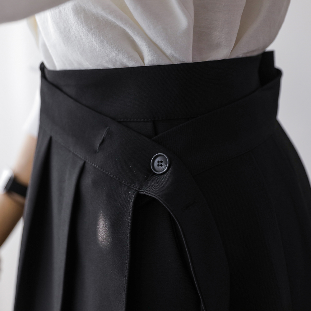 라시엘 플리츠 랩 레이어드 탈부착 와이드 슬랙스 팬츠 - 상세 이미지 4