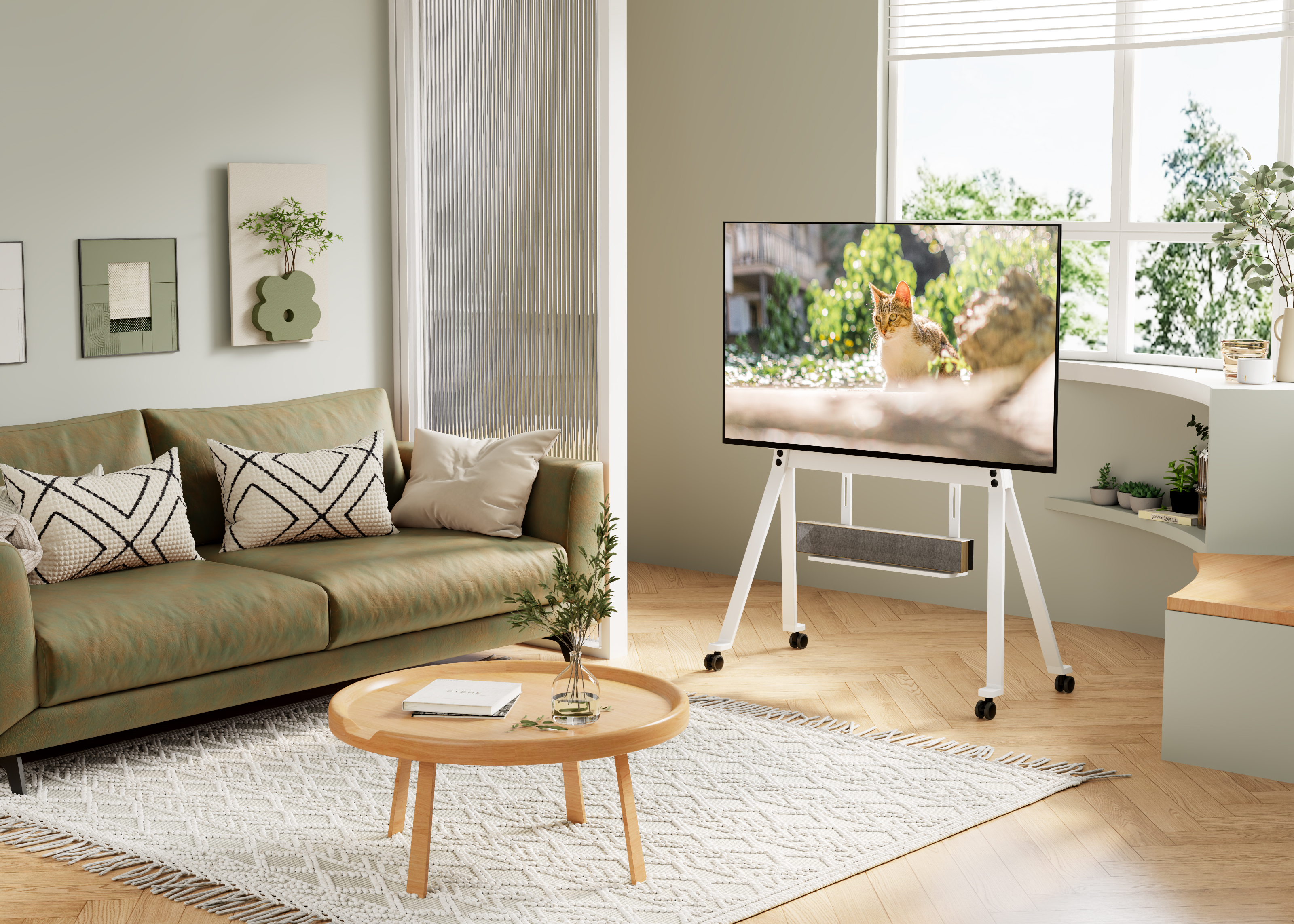 큐빅스 이젤형 심플 화이트 대형 TV 티비 거치대 이동식 이젤 스탠드