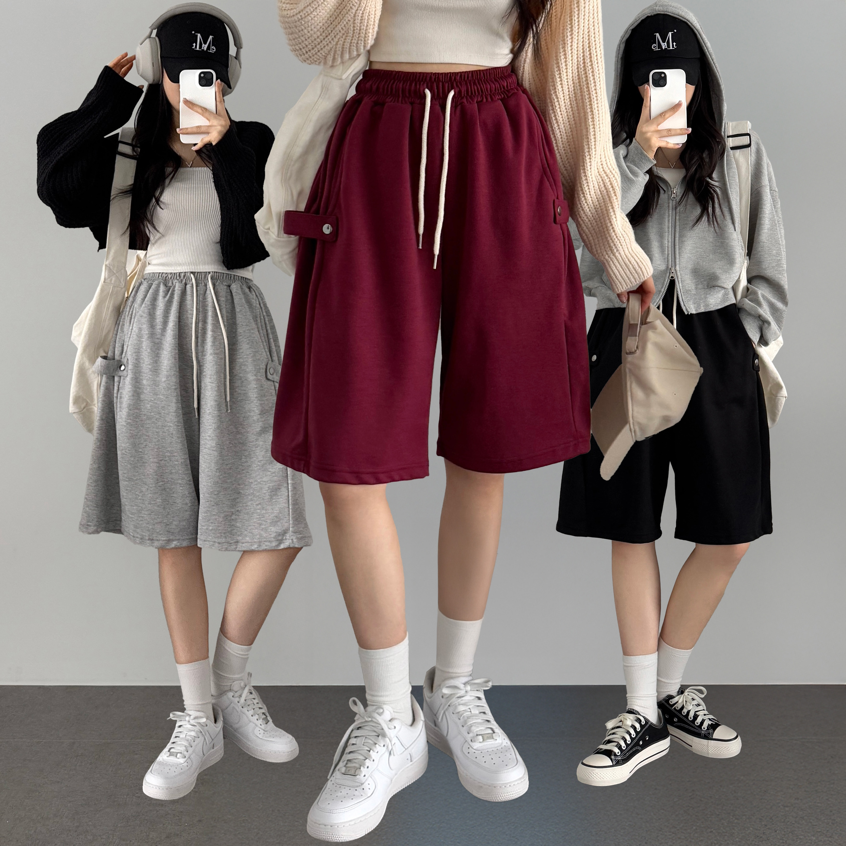 키작녀바지 버뮤다팬츠 버뮤다반바지 - 상품 이미지