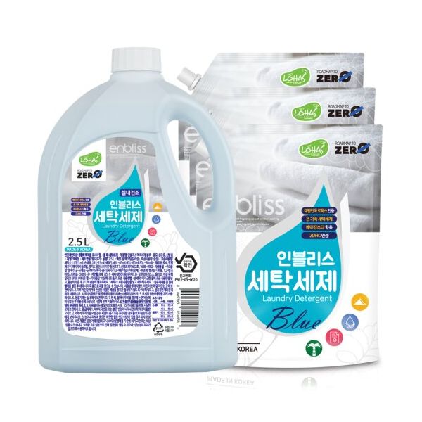 인블리스 베이킹소다블루 실내건조 세탁세제2.5L+1.8L(리필)X3개 : 레이브 스토어