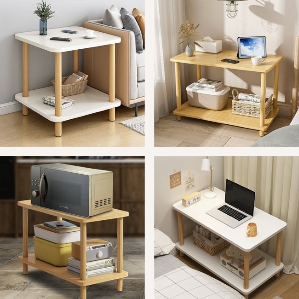 멜럽 2단 선반 사이드테이블 2size 화이트 우드 협탁 침실 소파 미니 장식장