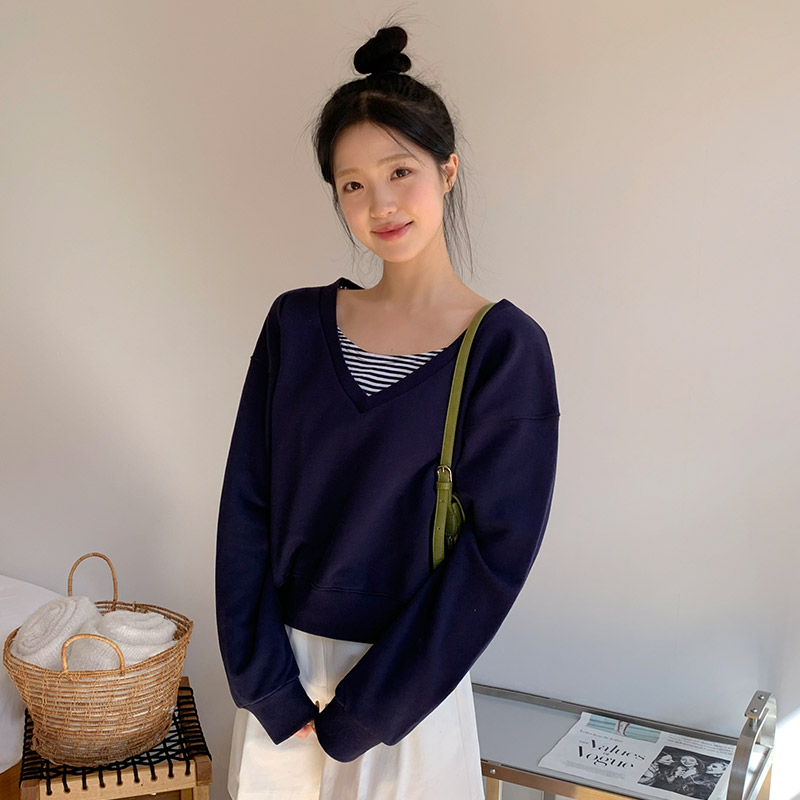 (레이어드룩) 포트리 딥브이넥 루즈핏 맨투맨 ts4365 - 상세 이미지 5