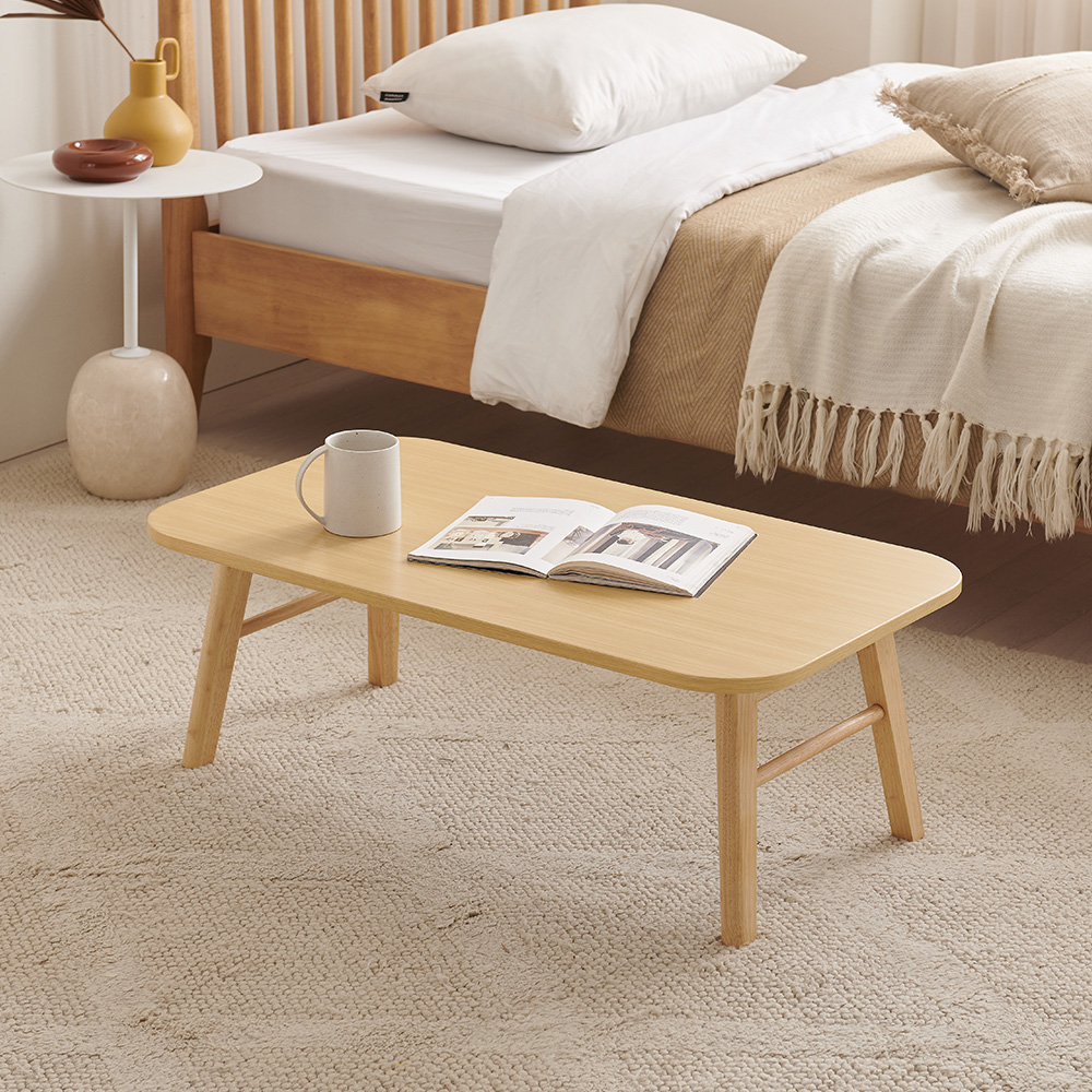 좌식 접이식 거실 테이블 낮은 좌탁 커피테이블 원목 타원형 화이트 900