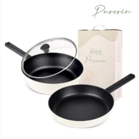 [Pure-Rin] 퓨어린  화이트  인덕션 (IH) 티타늄코팅 프라이팬 3종A 세트(프라이팬28cm+궁중팬28cm+ 유리뚜껑 28cm)