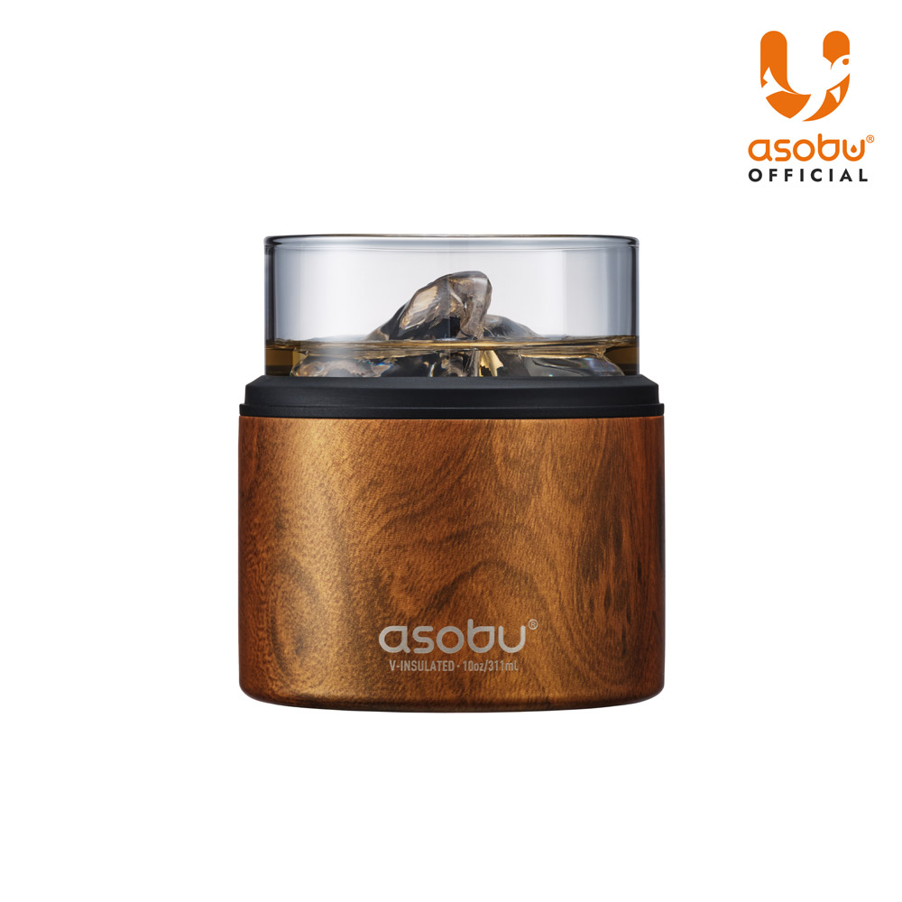 아소부 스테인리스 홀더 위스키잔 온더락 쿨러 311ml, 1개, 우드