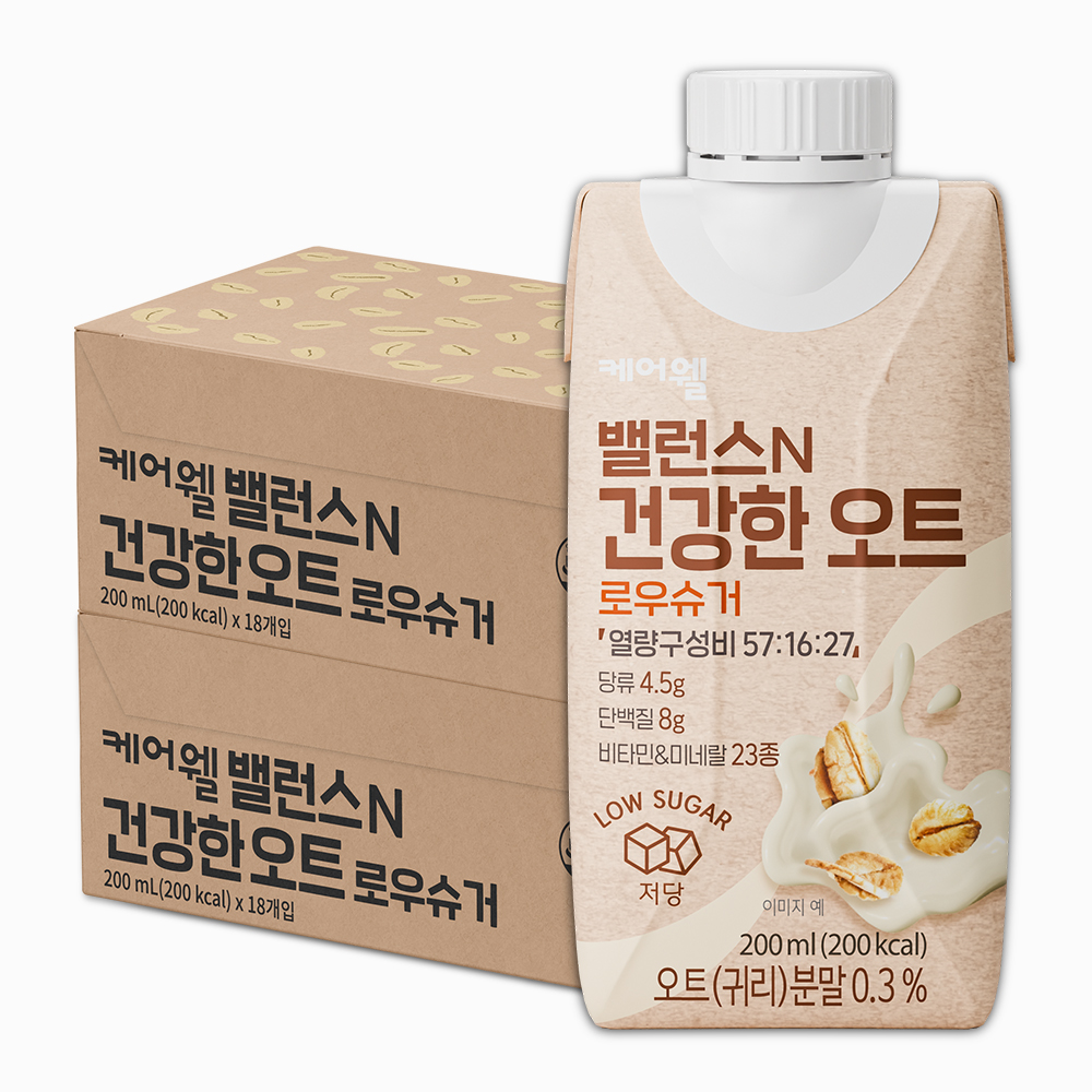 [본사] 케어웰 밸런스N 건강한 오트 로우슈거 200ml 36팩 식사대용 균형 영양식 환자 유동식 노인 건강식 영양보충 음료 제품 이미지