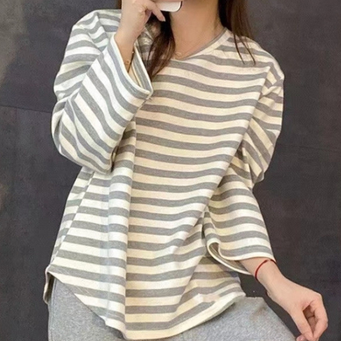 브라캡내장 여성긴팔티 루즈핏 잠옷티셔츠 - 상품 이미지