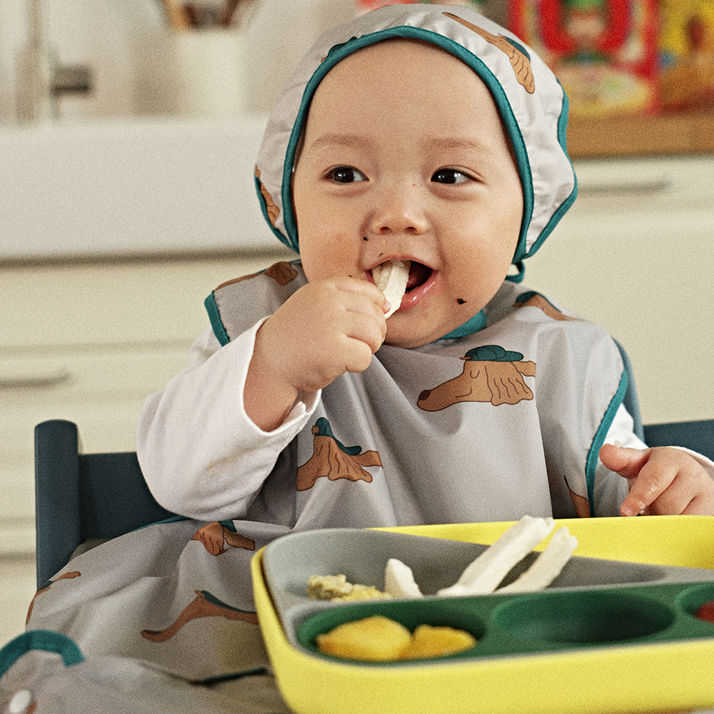 오우아스튜디오 이유식턱받이 2way 자기주도 식탁일체형 지퍼형 방수 멀티 나시형 럭키그레이