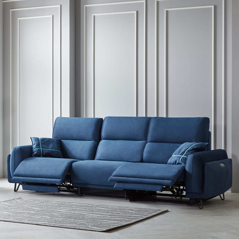 스코나 라모일 솔라 패브릭 제로월 리클라이너 소파 스툴미포함, 네이비, 4인용