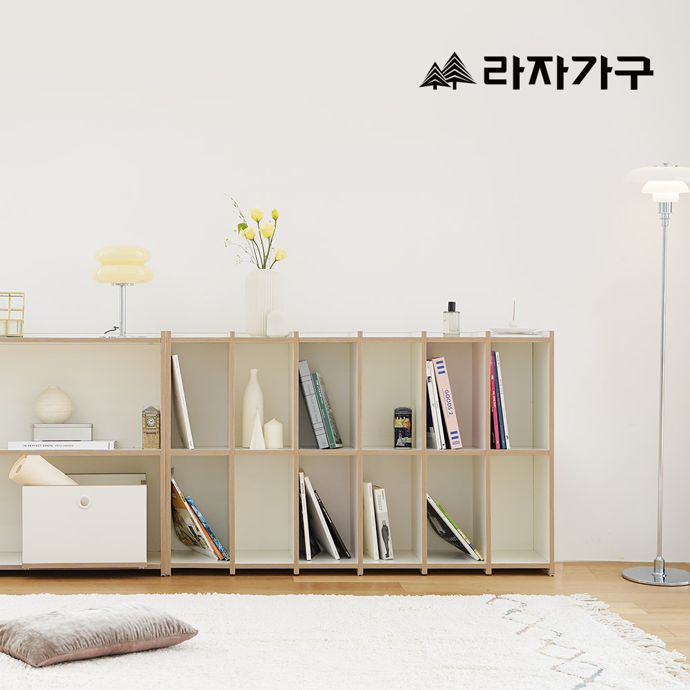 라자가구 시스 모듈 거실 낮은 책장 교구 수납장 1200, 2단, 크림화이트 - 상품 이미지