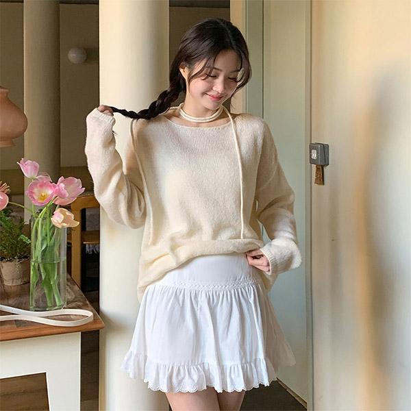 브리앙 펀칭 레이스 프릴 미니 스커트 sk7206