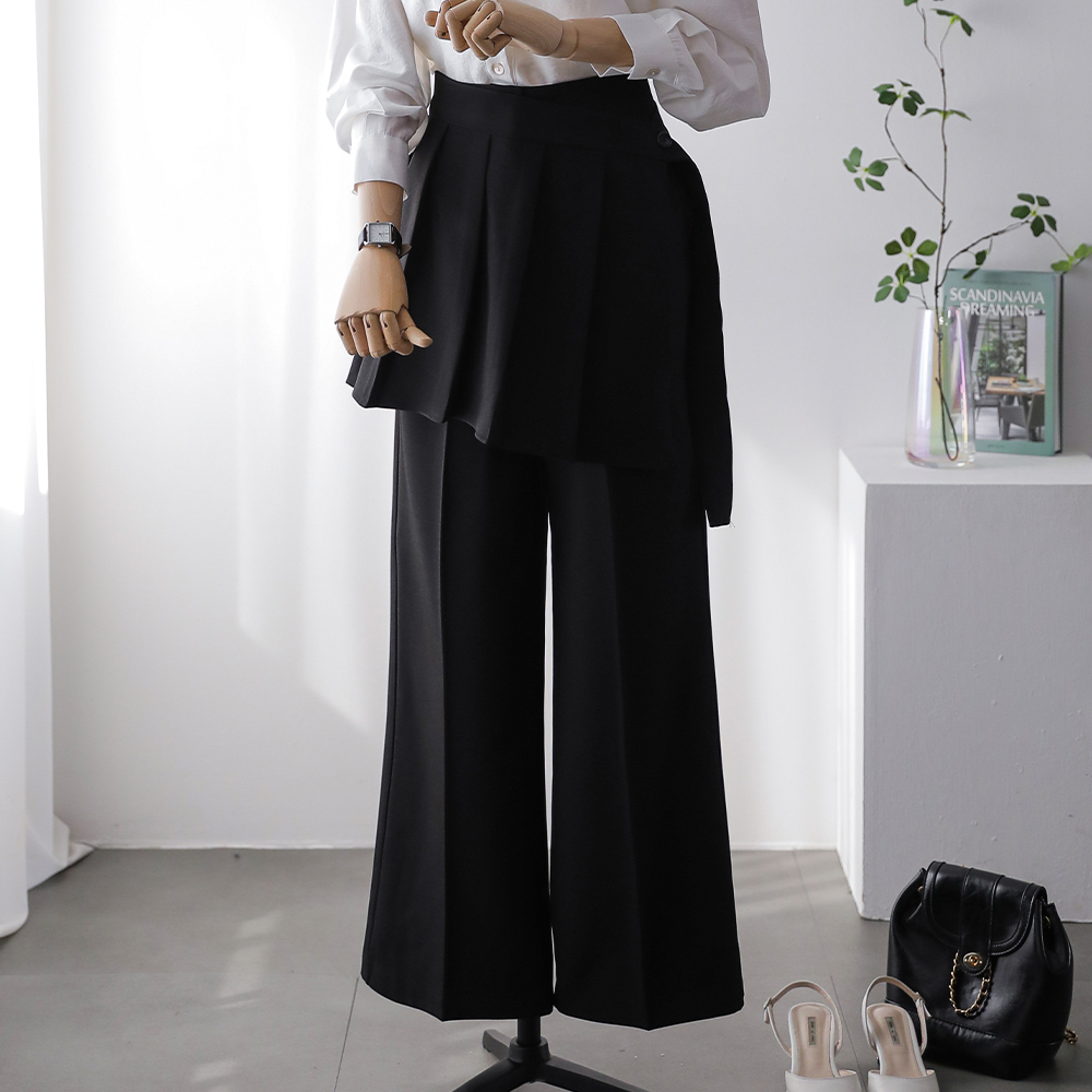 라시엘 플리츠 랩 레이어드 탈부착 와이드 슬랙스 팬츠 - 상세 이미지 5