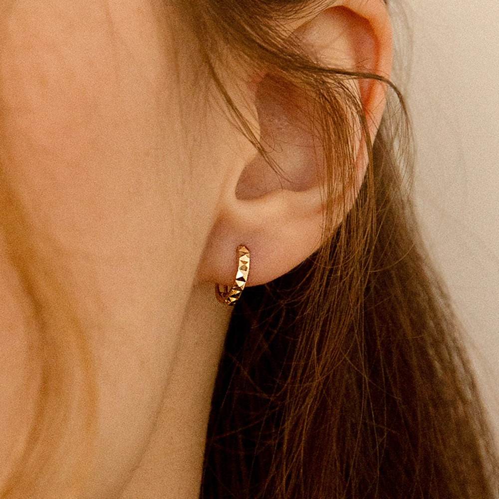 14k 비쥬 커팅 원터치 링 귀걸이