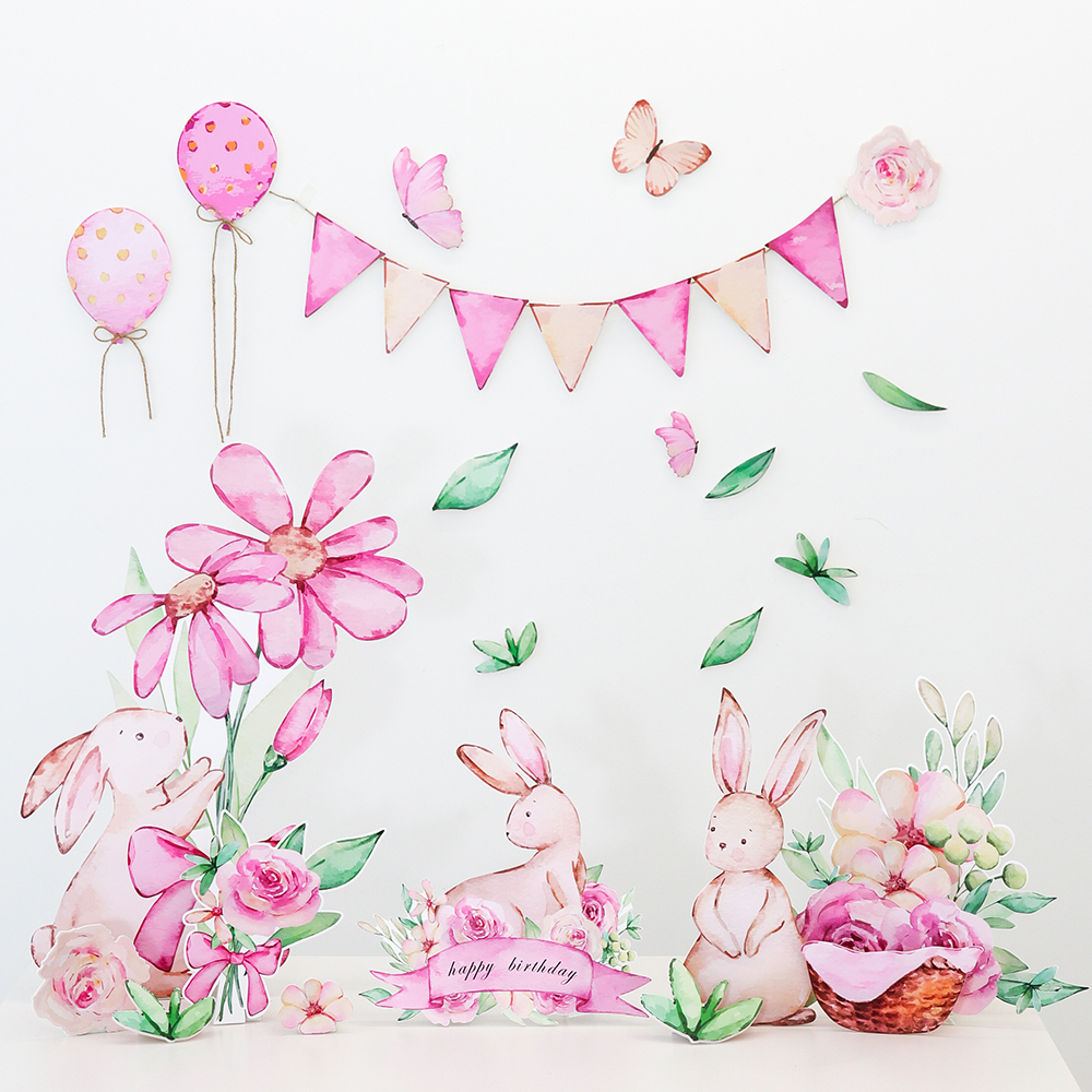 [미소쌤] 플라워토끼 생일파티 포토존 환경구성 기념일 100일 돌 파티 장식 데코 소품 행사