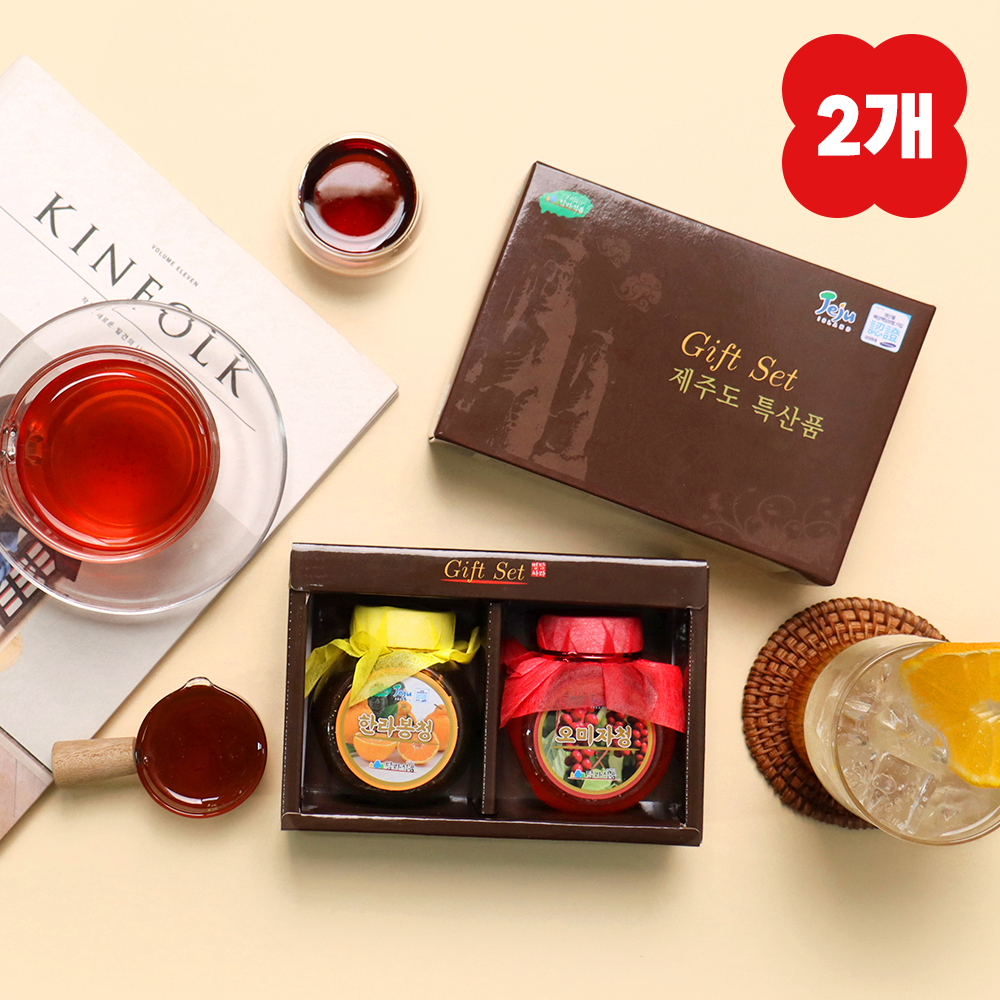 [1+1] 제주도 탐라 미니차 2종 선물세트 한라봉청 오미자청 400g 제주기념품 과일청