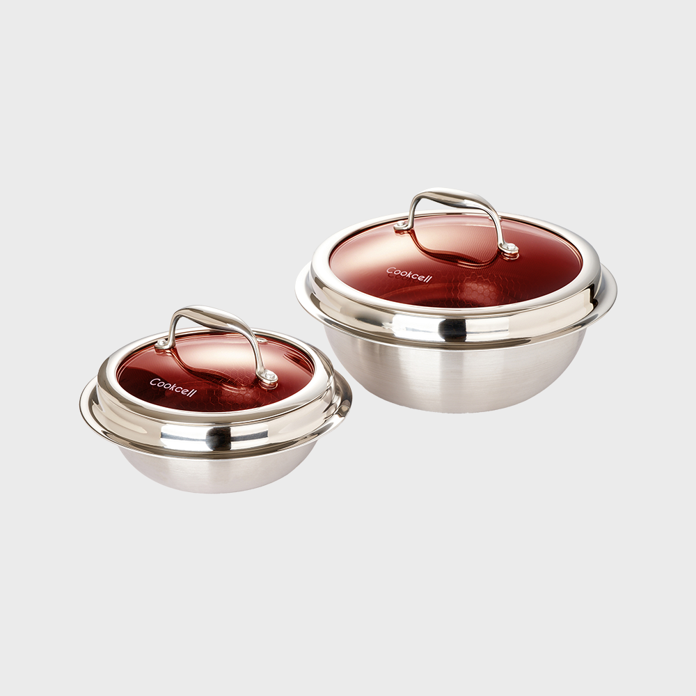 쿡셀 IH 레드 가마솥 2종 세트(가마솥16cm,22cm,유리뚜껑16cm,22cm)