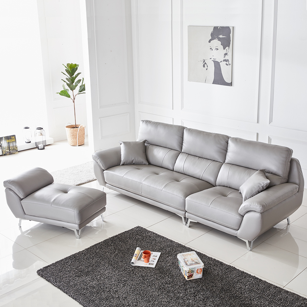 스코나 맬러리 나파 가죽 소파 스툴포함, 그레이, 4인용